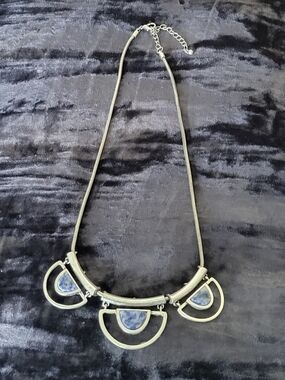 Silver-Tone Snake Chain 3 Sliding Bezel Sodalite Color Stone Statement Necklace
